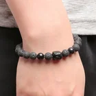 Obsidian Carved Buddha Head Natural Stone Tiger Eye Lava Rock Black Obsidian Beaded Bracelets