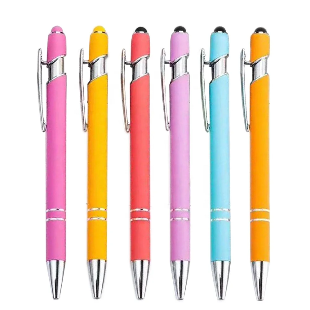 Muit-colors Soft touch stylus pens in stock metal body ballpoint pen Promotional Metal Click pen