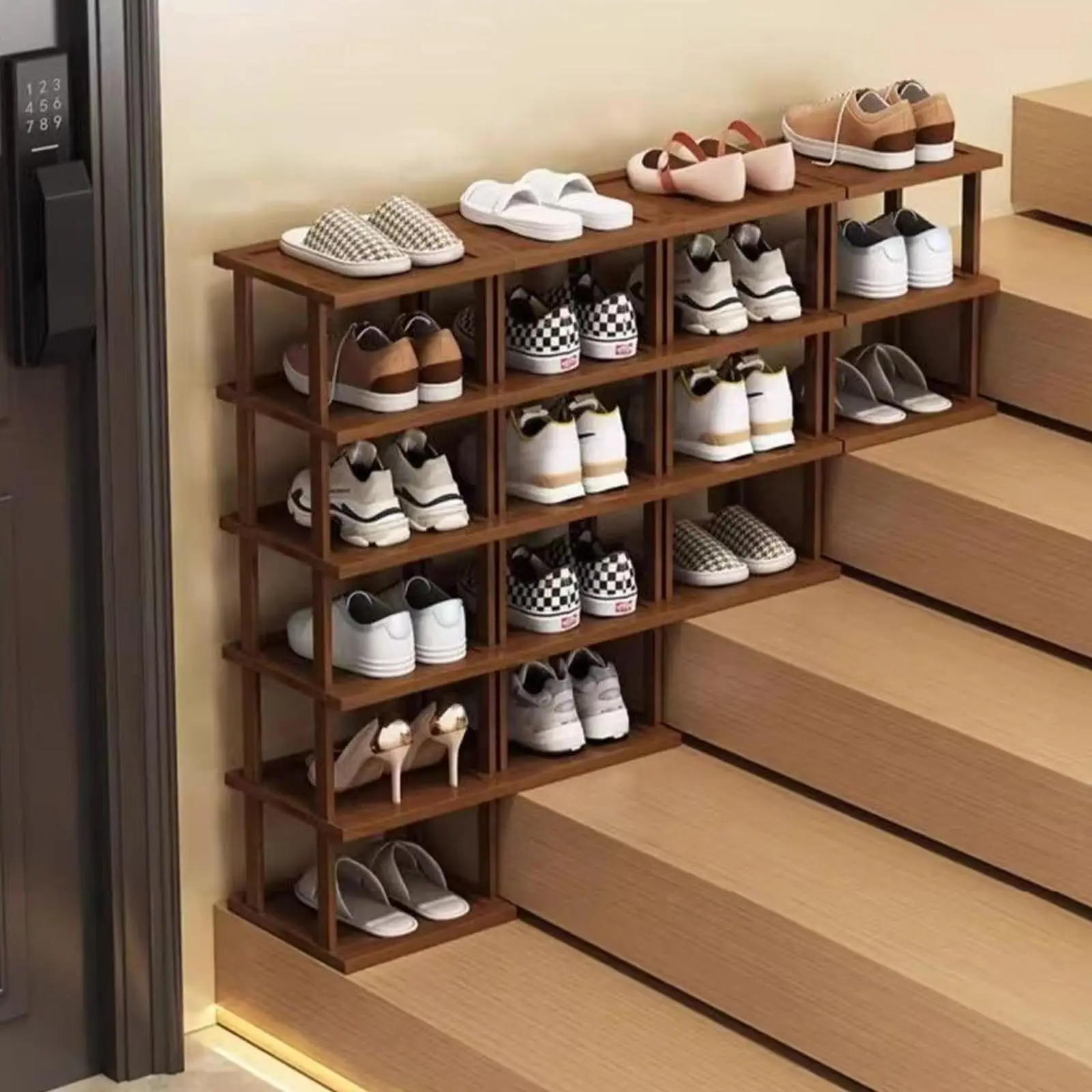 product custom bamboo shoe rack vertical shoe organizer with sturdy shelves entryway storage stand for wardrobes corners doorways-9