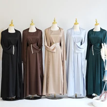 Latest Eid New Design Satin Diamond Dubai Abaya Designs Islamic Clothing Abaya Women Muslim Dress Front Open Abaya