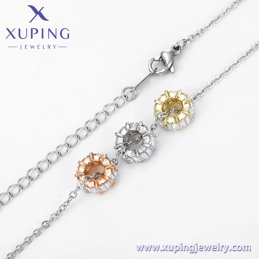 A00905357 XUPING Jewelry Clavicle Chain Three Row Square Zircon Rose Gold Color Rhodium Color Stainless Steel Pendant Necklace