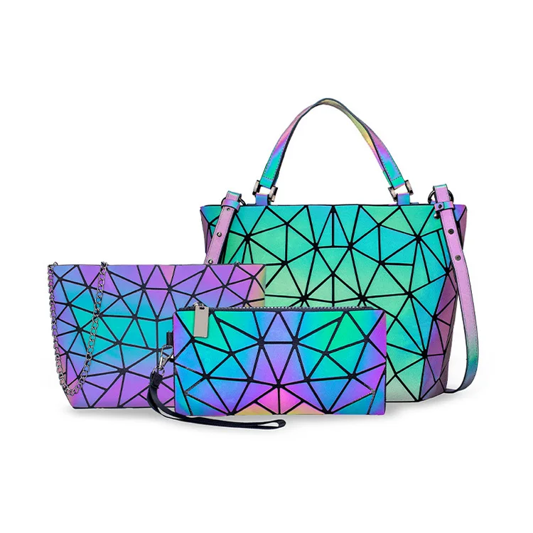 Geometric Lattice Luminous purse PU leather chain crossbody purse clutch purses for women 