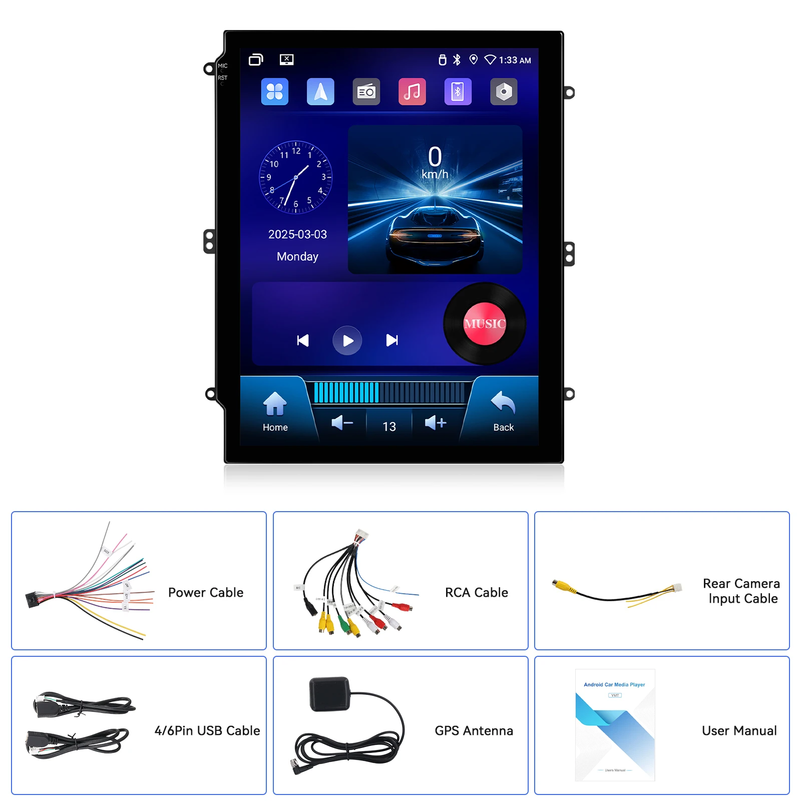 podofo 97 464g double din android car stereo wireless carplay android auto gps wifi fm rds obd2 dab car radio autoradio a4167-17