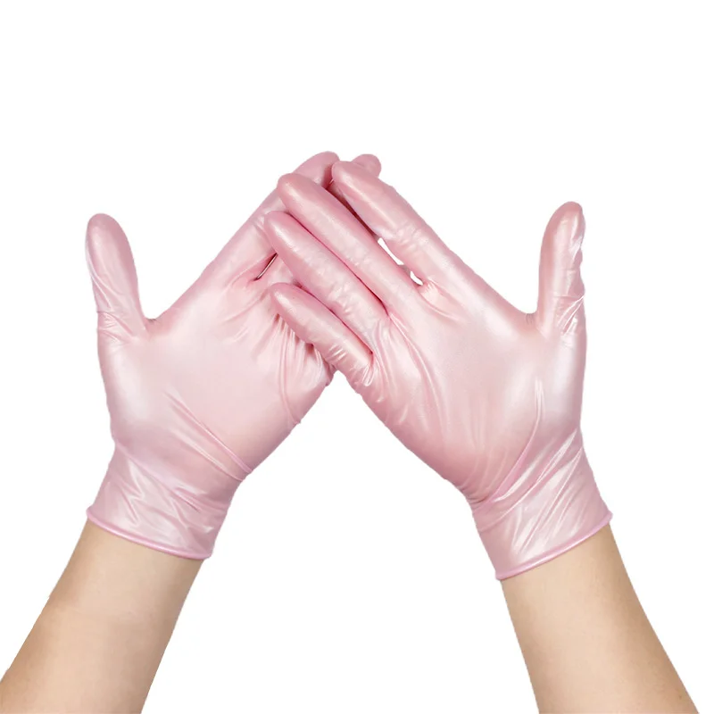 bright pink nitrile gloves