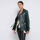 Woman Leather Jacket Woman Half Vagetable Lamb Leather Short Jacket Winter Casual With Belt And Slim At Side Seam