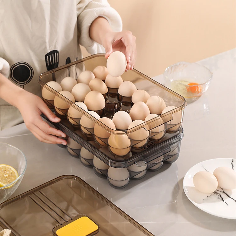 Stackable Egg Organizer Bins Lid BPA-free Egg Tray Holder Transparent Egg Container