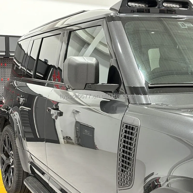 product tiypeor real dry carbon fiber front bumper body kits for land rover defender 2020 2025 auto headlamp frame spoiler side vents-4