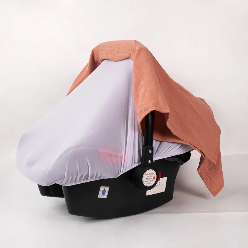 Organic Muslin Cotton Baby Car Seat Canopy Covers Baby Basket Cover Windproof and Warm Sun Shade and Mosquito Prevention