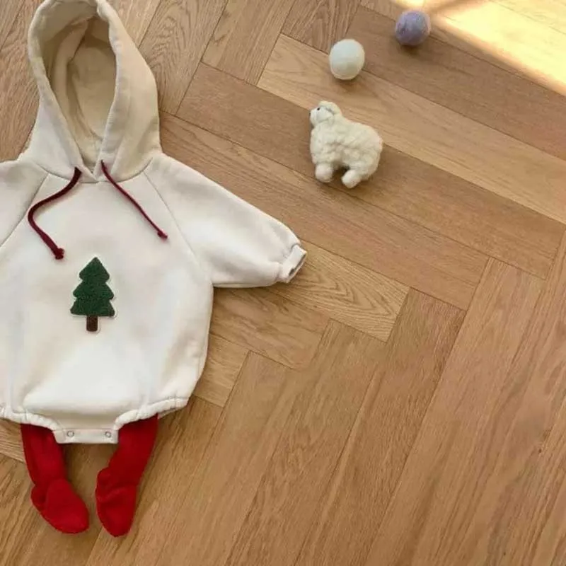 Christmas Clothing Infant Christmas Tree Embroidery Bodysuit Baby Long Sleeve Romper