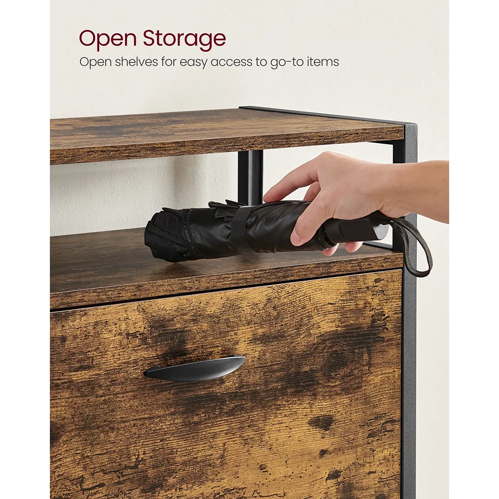 Modern 18-Pair Shoe Storage Cabinet Wood and Metal Design for Home Living Room or Entry Shoe Organizer Rack details