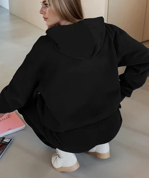 Solid color high-quality casual two-piece women's sportswear, women's fashionable loose jogging hoodie, and comfortable pants