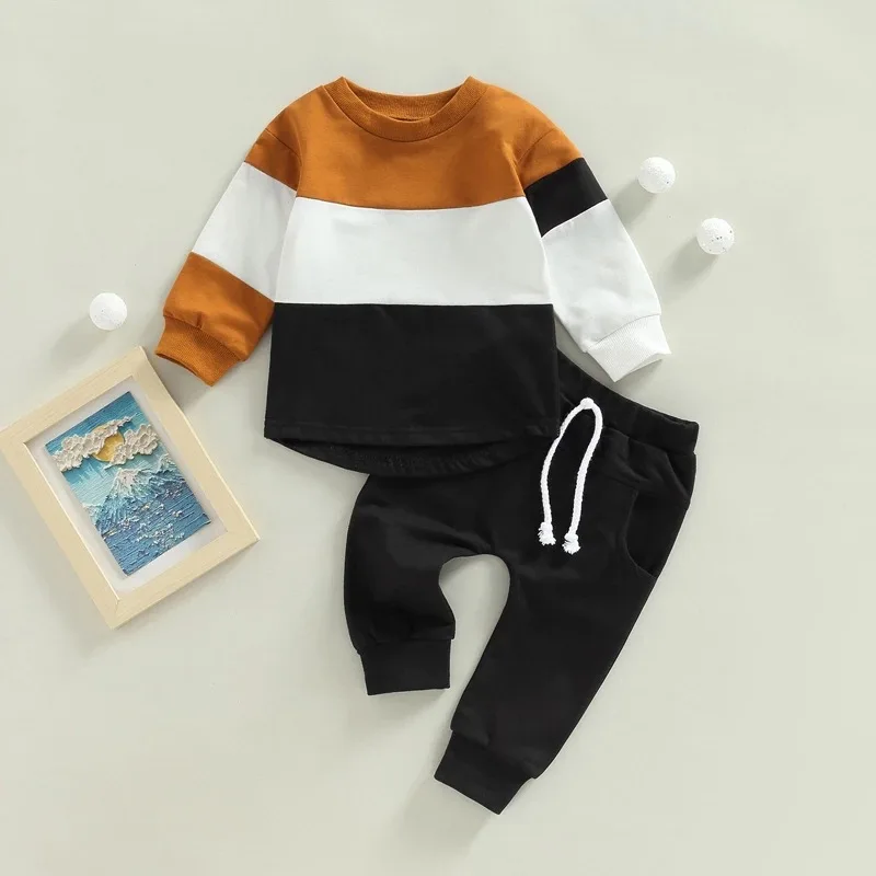 Wholesale 2022 autumn new fashion toddler boys clothing sets splicing shirts+loose trousers kids clothes boys outfits