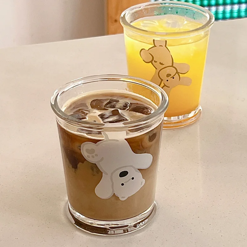 350ml Reusable Cartoon Kitten Puppy Korean Customized Glass Water Coffee Cup