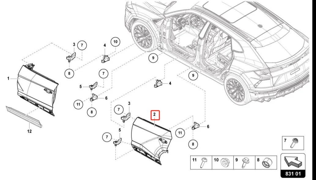 Hot Sale Car Door Accessories 4ML833051A Aluminium Alloy Left Rear Door For Lamborghini URUS S Performante Car Part Easy Install details