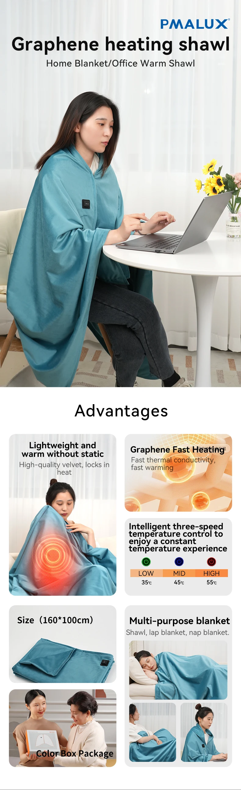 Winter Quilted Shawl Blanket, USB - detail 6