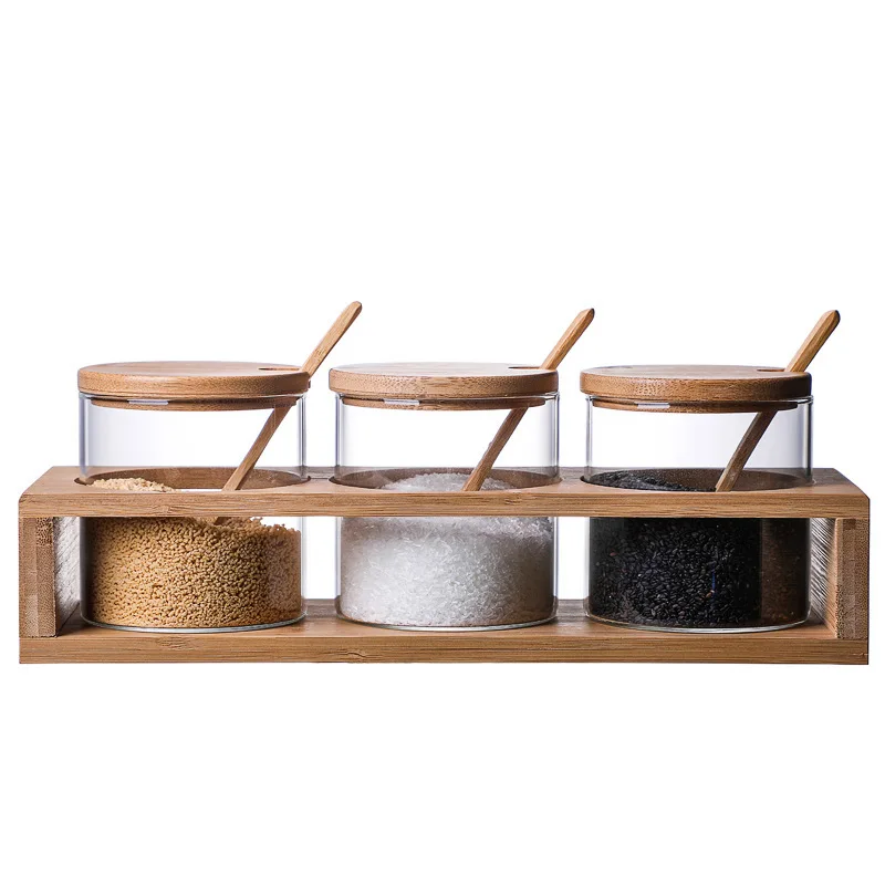 Eco Friendly Spice jars set glass spice rack with jars spice glass storage jars with bamboo lids