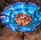 Garden Purple 31 Inch Height Glass Birdbath Birdfeeder With Metal Stake Garden Yard Outdoor Purple