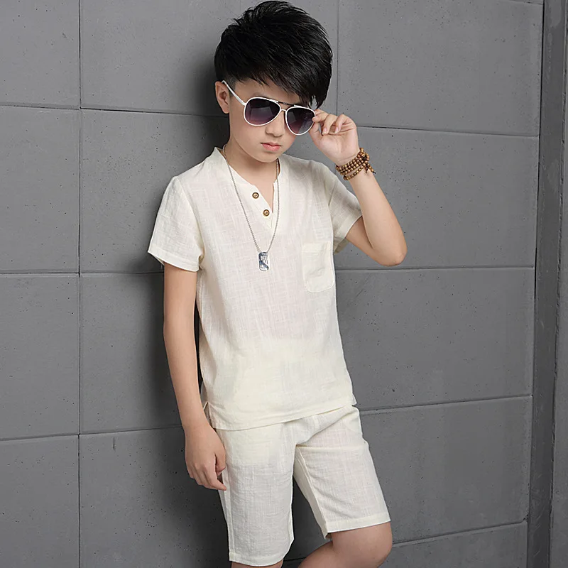2023 New Summer boy's clothing set Short Sleeve Cotton Muslim children's clothing Teen Boys Wholesale Boys shirts
