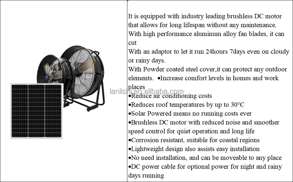 Cooling Fan, 24'', Portable, Solar, Stainless - detail 2