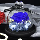 Rose Wholesale Bouquet Gift Box Handmade Rose In Glass Dome LED Night Light Preserved Flower
