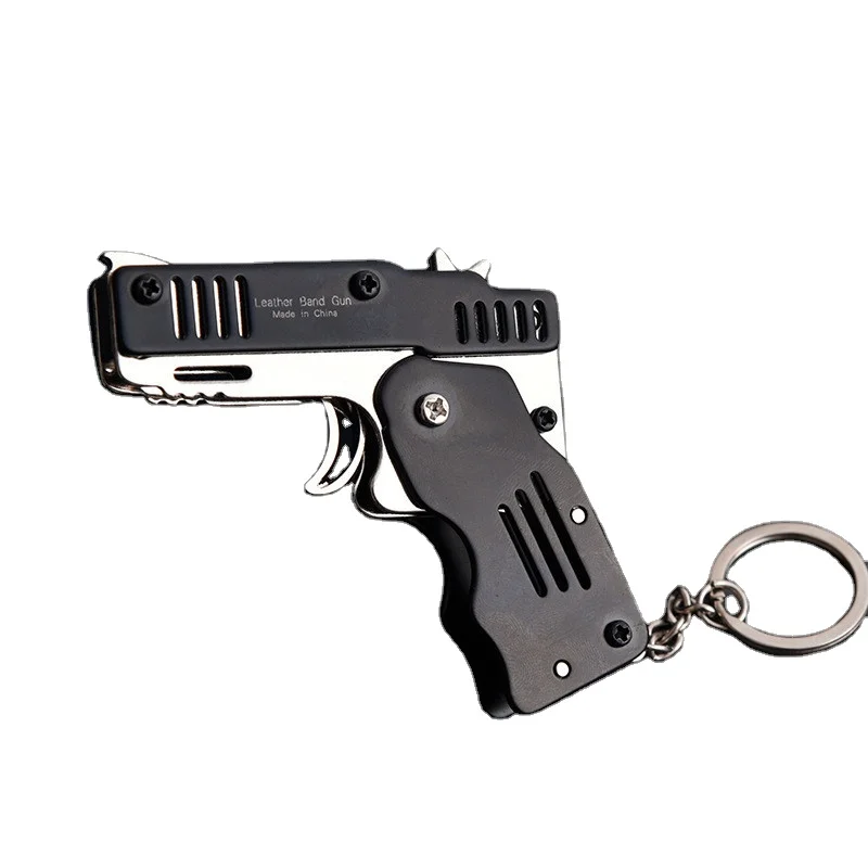 Rubber Band Gun Mini Metal Folding 6-Shot with Keychain and Rubber Band 100pcs 