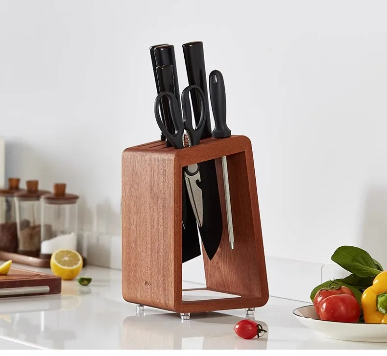 Hot Sale Ebony Wood 4-Slot Knife Block New Kitchen Storage Stand  Wooden Knife Organizer