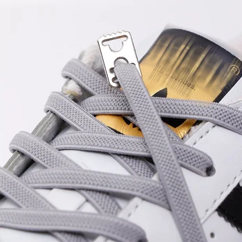 New Creative Shoe Accessories 6mm / 8mm Wide No Tie Shoelaces Kids Adult Elastic Flat Metal Buckle Fast Lock Lazy Sneakers Laces