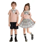 School Uniform Designs For Boys And Girls Custom Wholesale Pink Short Sleeve Suit