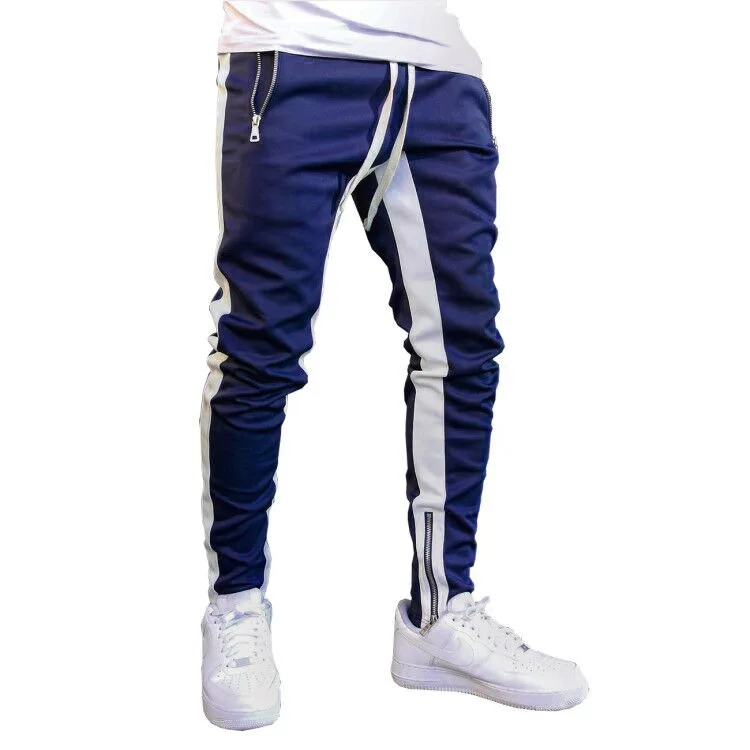 MENS FIT TRACKSUIT BOTTOMS SKINNY JOGGERS SWEAT PANTS GYM HIGHWAY BLACK