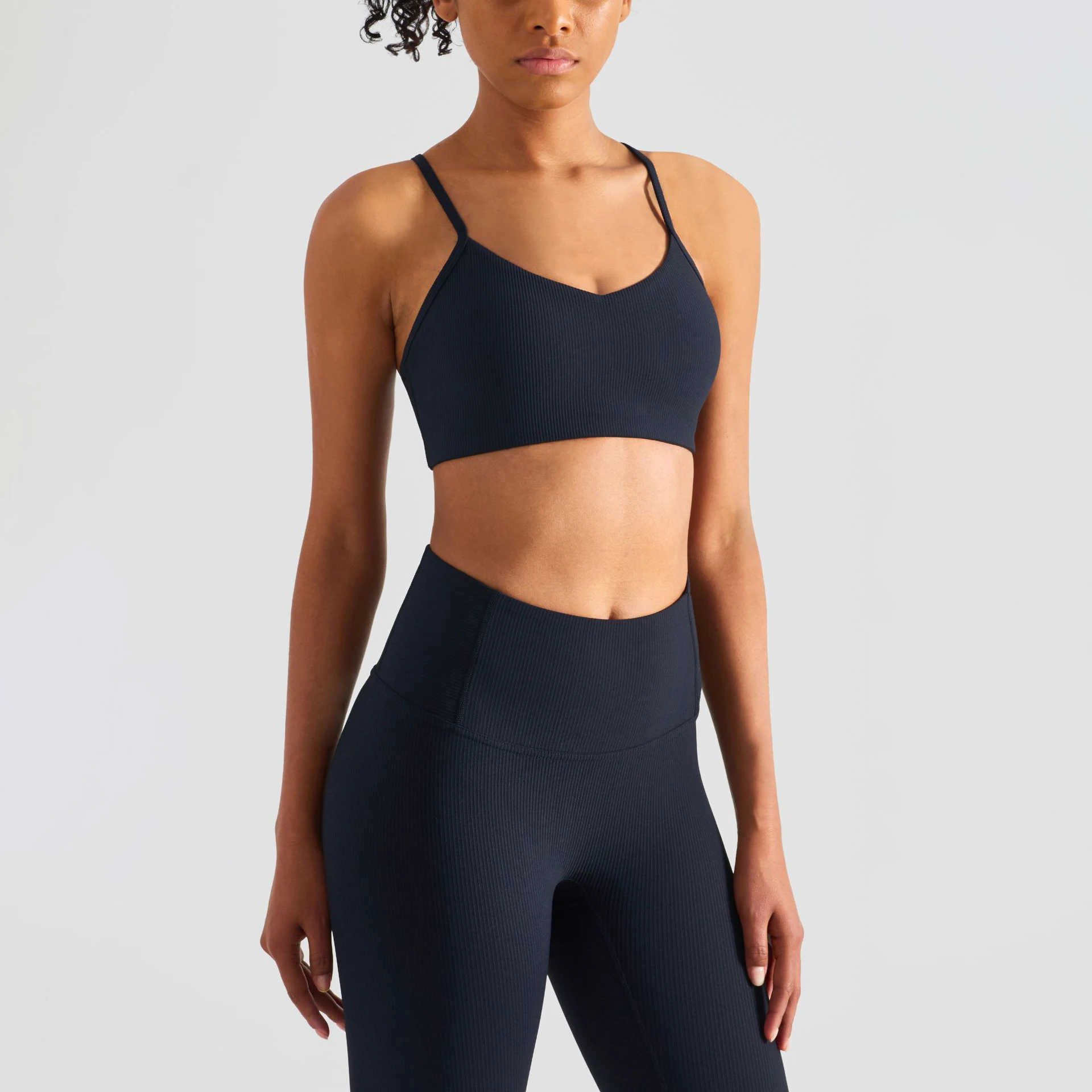INS Hot Sale V Neck High Impact Shockproof Workout Bras Women Cross Beauty Back Yoga Tops High Elastic Ribbed Sports Bras
