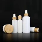 Bottle Cosmetic Packaging 100ml 120ml 150ml 250ml 500ml White Pet Plastic Bottle With Bamboo Lotion Pump