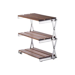 Wood Table Shelf for Outdoor Camping Picnic Beach BBQ 3-Tier Bamboo Metal Collapsible Portable Camping Picnic Storage Rack