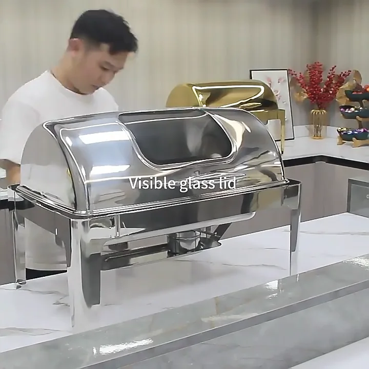 Food Buffet Display Round Rectangle Roll Top Chafing Dish Buffet Set