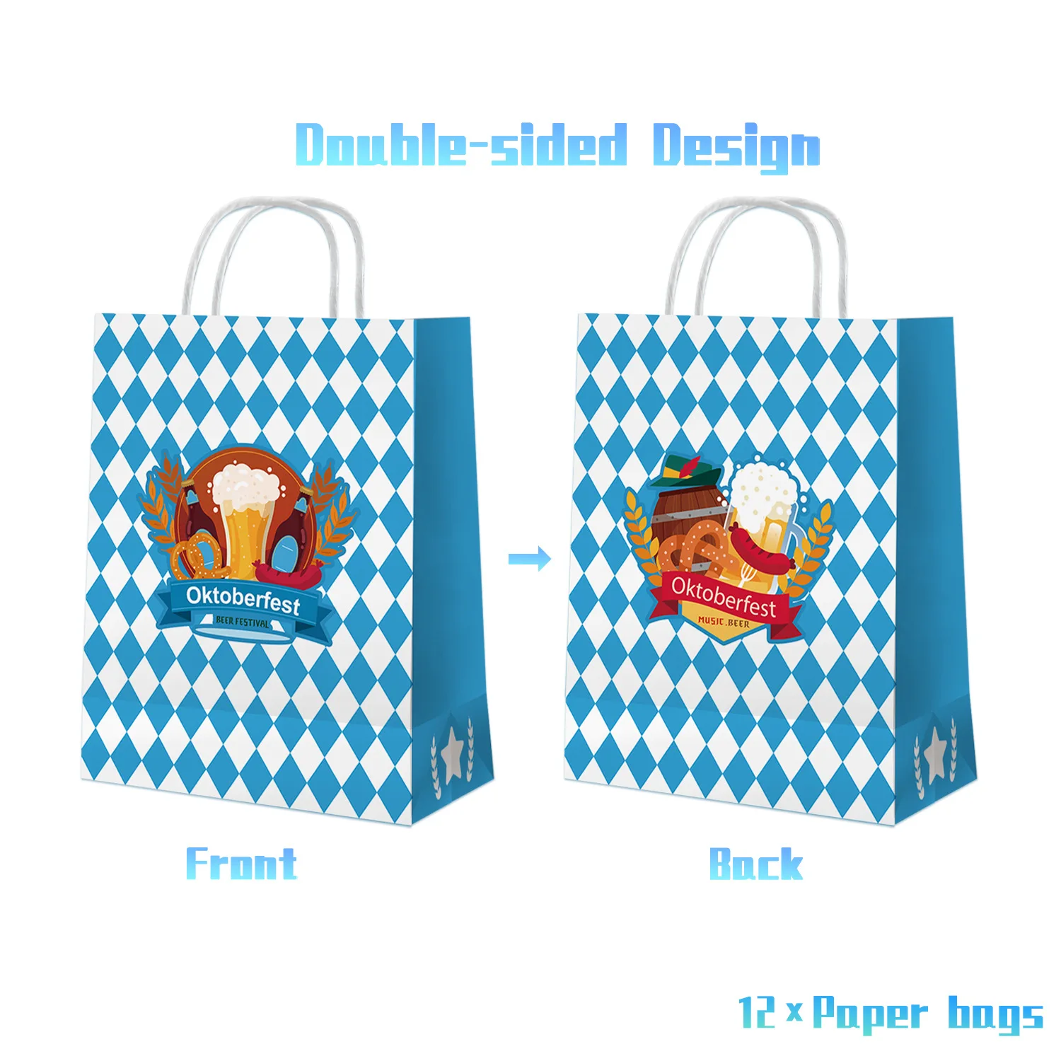 Oktoberfest Theme Holiday Gift Bag Portable Kraft Paper Bag Party Decoration Supplies Set