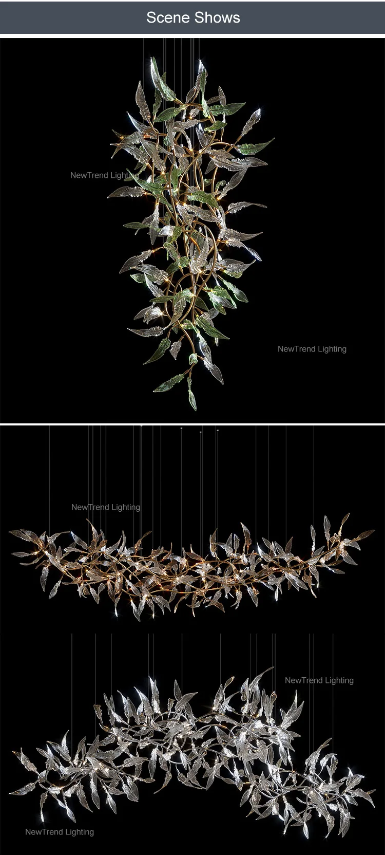 CPL-337 Modern Style Indoor Decoration Lamp Glass Leaf Led Chandelier Pendant Light details