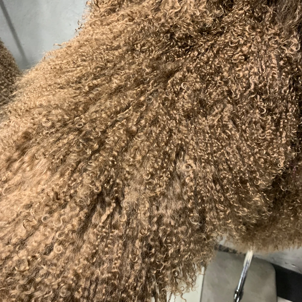 冬季保暖卷发皮草大衣女中长款真皮草大衣骆驼蒙古羊皮草大衣