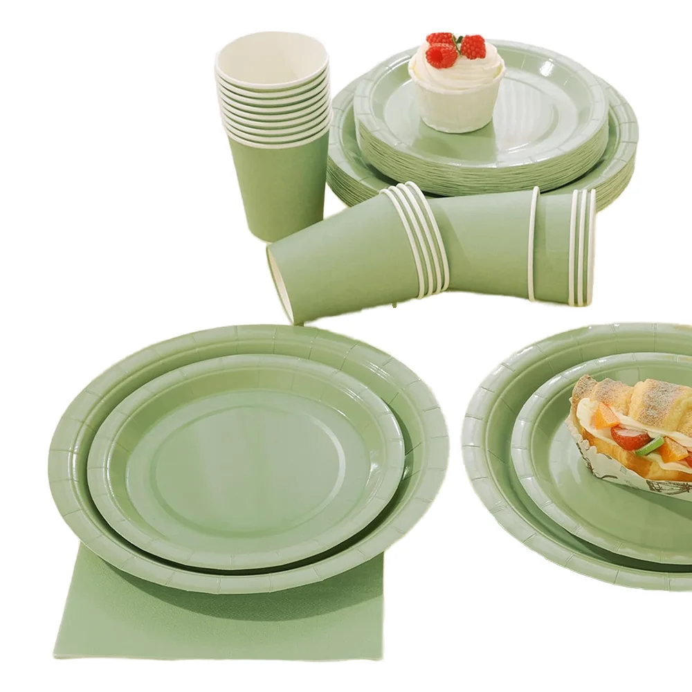 Pure Green Disposable Paper Tableware Set 20-Piece Elegant Environmentally Friendly Valentine's Day Christmas Halloween Easter manufacture
