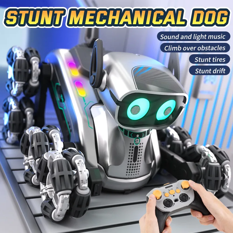 2.4ghz Control Robot Dog Eight Wheels Drive Rc Dog Car Color Light Remote Control Robotic Puppy Toy With Sound Touch Ear