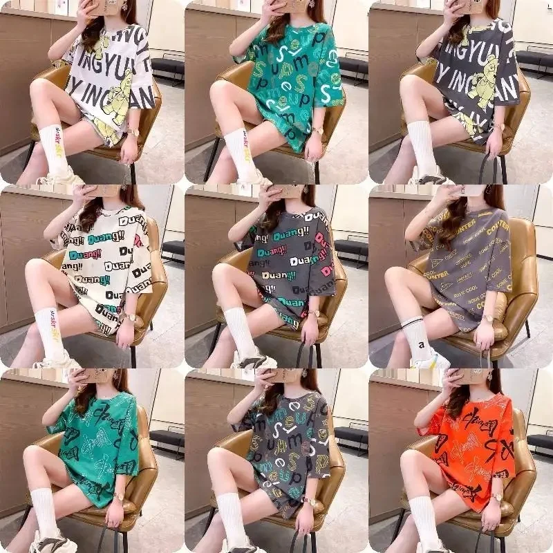 Summer new Korean version of large size trend women's cotton short sleeve T-shirt women's loose half sleeve base shirt stock