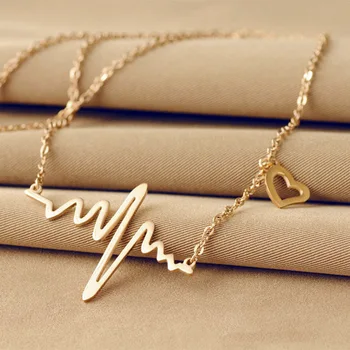 00258-1 Fashion New Design Wave Heart 18K Gold Plated Heartbeat Necklace For Woman