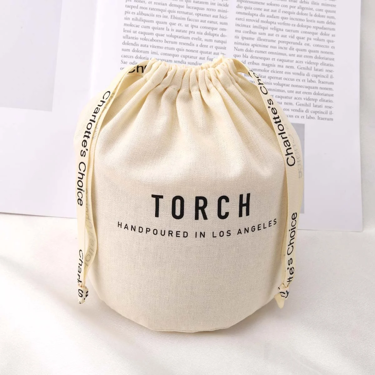 Custom Round Bottom Cotton Linen Gift Packaging Bag For Candle Drawstring Natural Cotton Candle Pouch