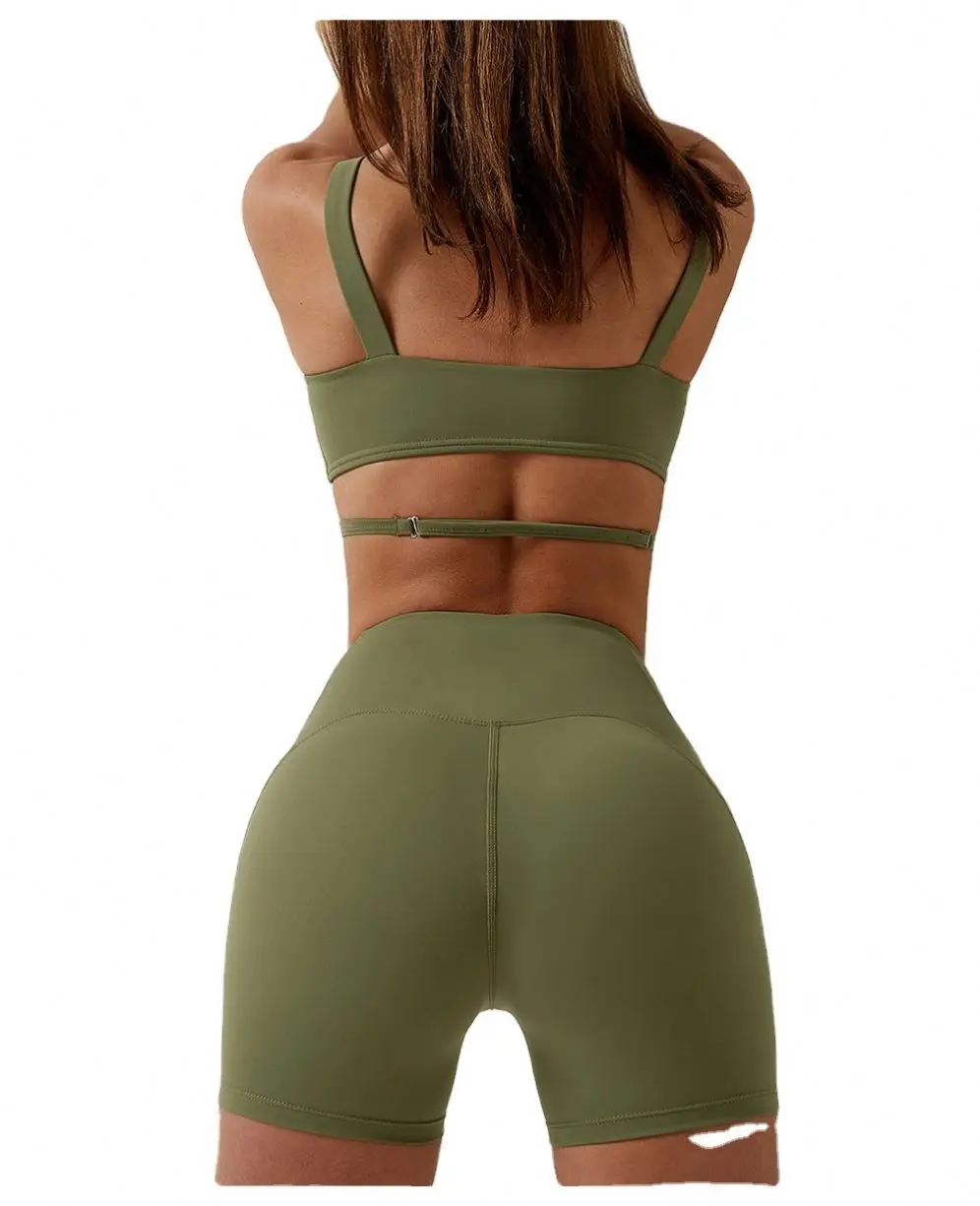 ECBC New popular women gym set solid color sexy sports bra & high waist shorts 2-piece women yoga set