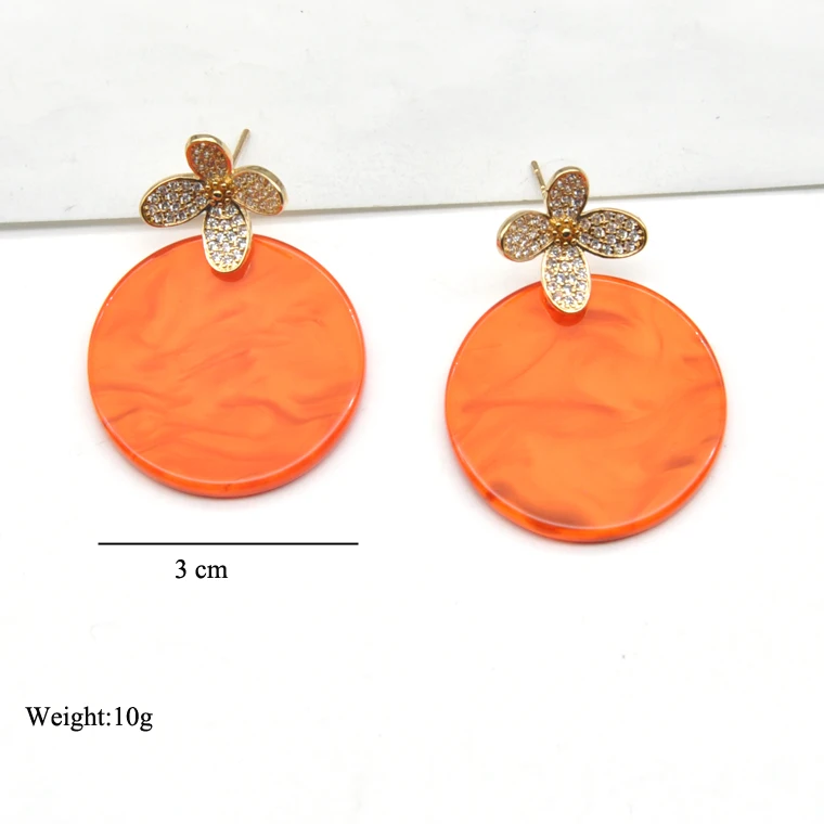 2021 spring summer trendy bright orange color acrylic and druzy stud earring