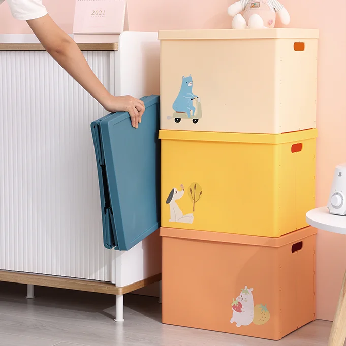 New Hot Sale Household Colorful Kid Toy Storage Bin Child Clothes Carton Cute PP Plastic Folding Storage Box With Lid