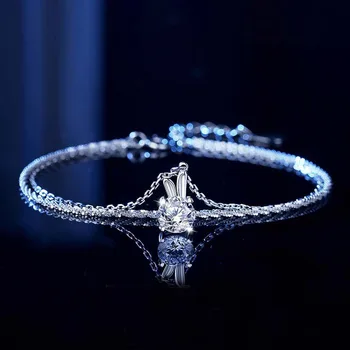 Aimgal Lucky Moon Rabbit Moissanite diamond  bracelet 1ct D-VVS1-3EX S925 sterling silver plated pt950