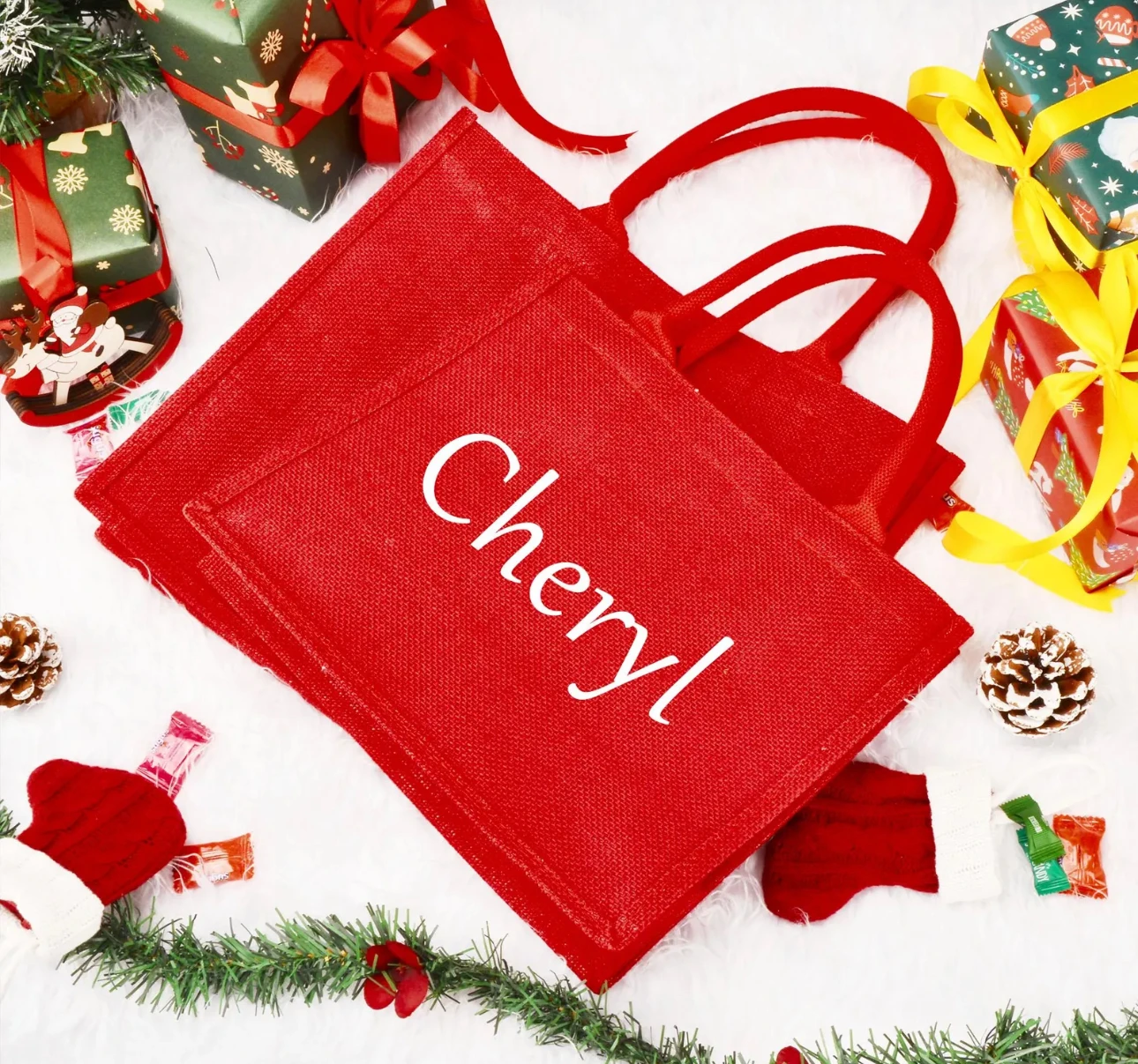 Christmas Gift Shopping Personalized Large Wedding Favor Beach Tote Bag Custom Name on Burlap Jute for Bridesmaid supplier