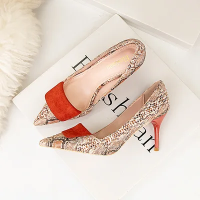 High quality  sexy  woman sandals summer new style snake skin pattern sandals  pointed-toe thin high heels