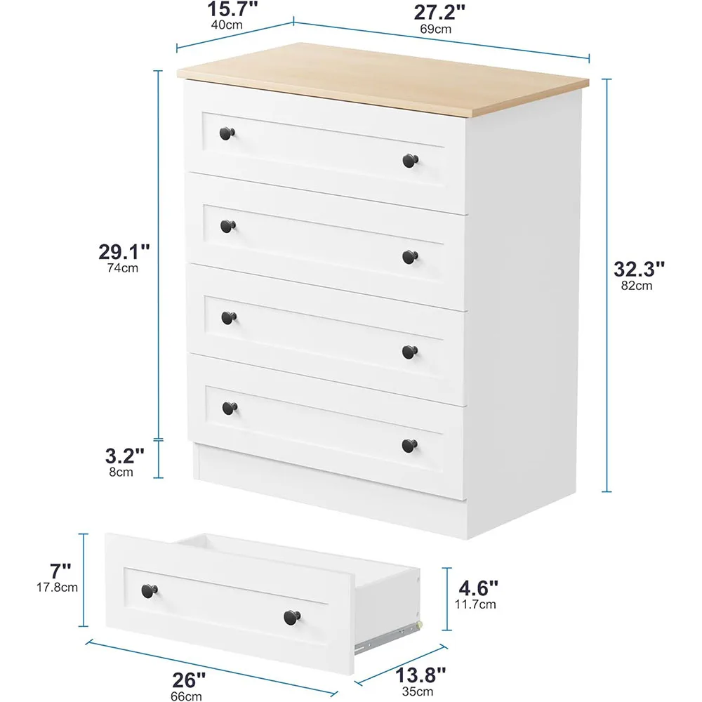 White Modern 4-Drawer Storage Cabinet Organizer Chest Space-Saving Furniture for Living Room supplier