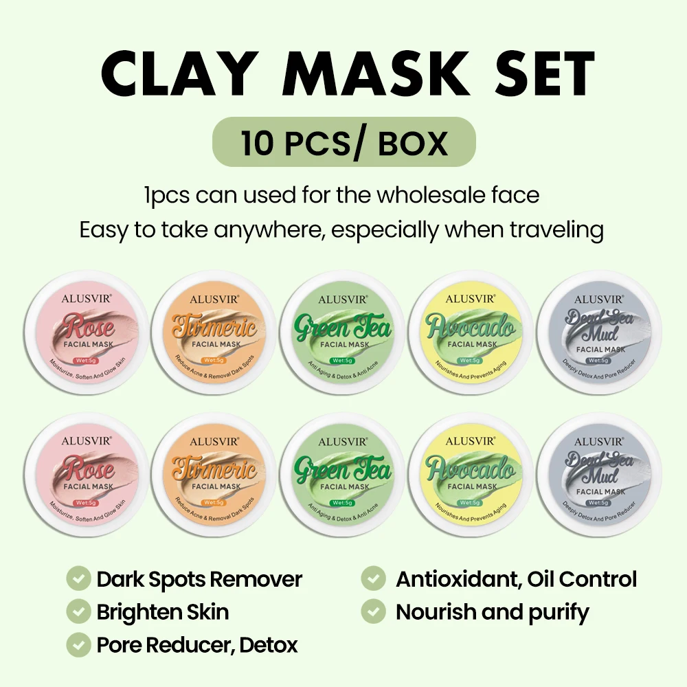 Wholesale Mini Clay Mask Green Tea Dead Sea Rose Whitening Exfoliating Blackhead Remover Face Mud Clay Facial Mask Pods Set