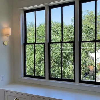 Alufront Modern  Aluminum Double Hung Window Double Glass Sliding Open Style for Villas Featuring Folding Screen American Style